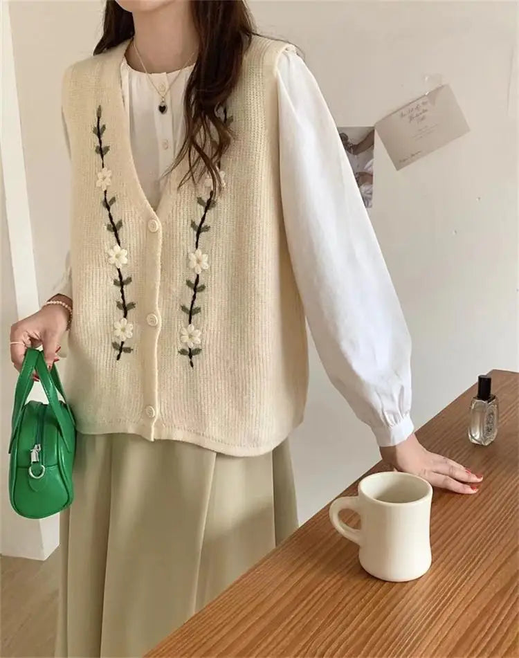 Female Sweater Flowers Wear To Work New in Elegant Clothing Winter 2025 Waistcoat Luxury Warm Embroidered Women's Knitted Vest