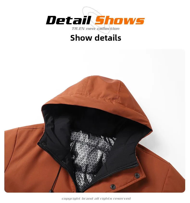Men's Fishing Jacket  Mountain Climbing Coat Men Thickened Hooded Coat New Winter Loose Men Simple and Fashionable Work Jacket
