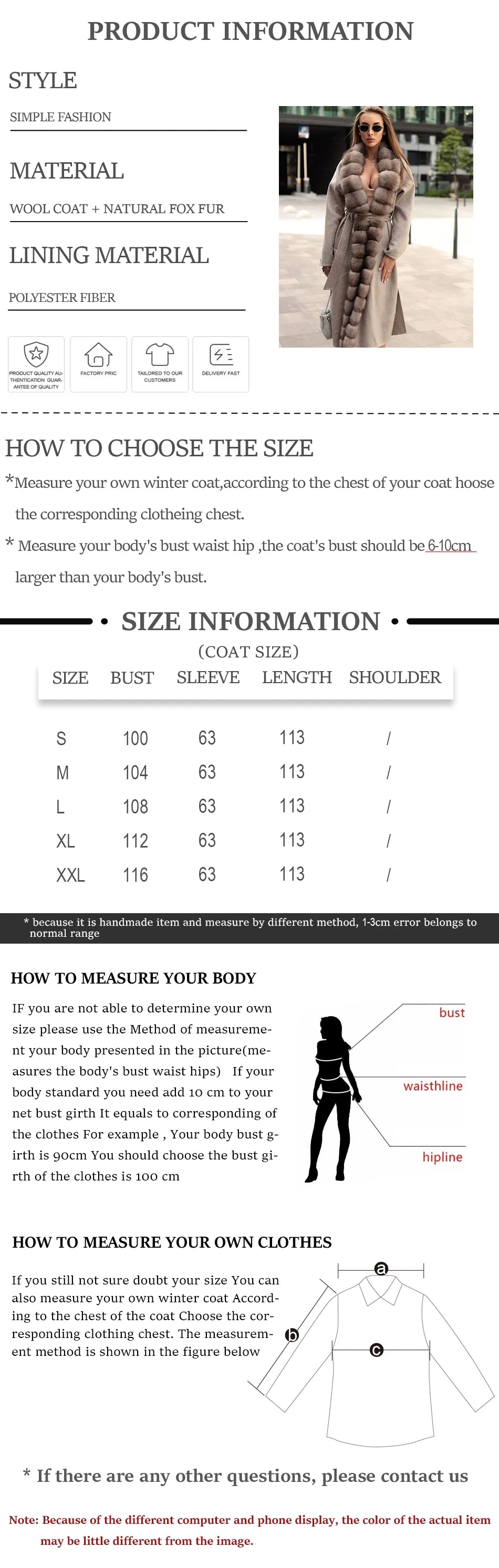 Natural Wool Coats For Women Winter Warm Woolen Coat With Fur Trim Winter Long Coat Wool