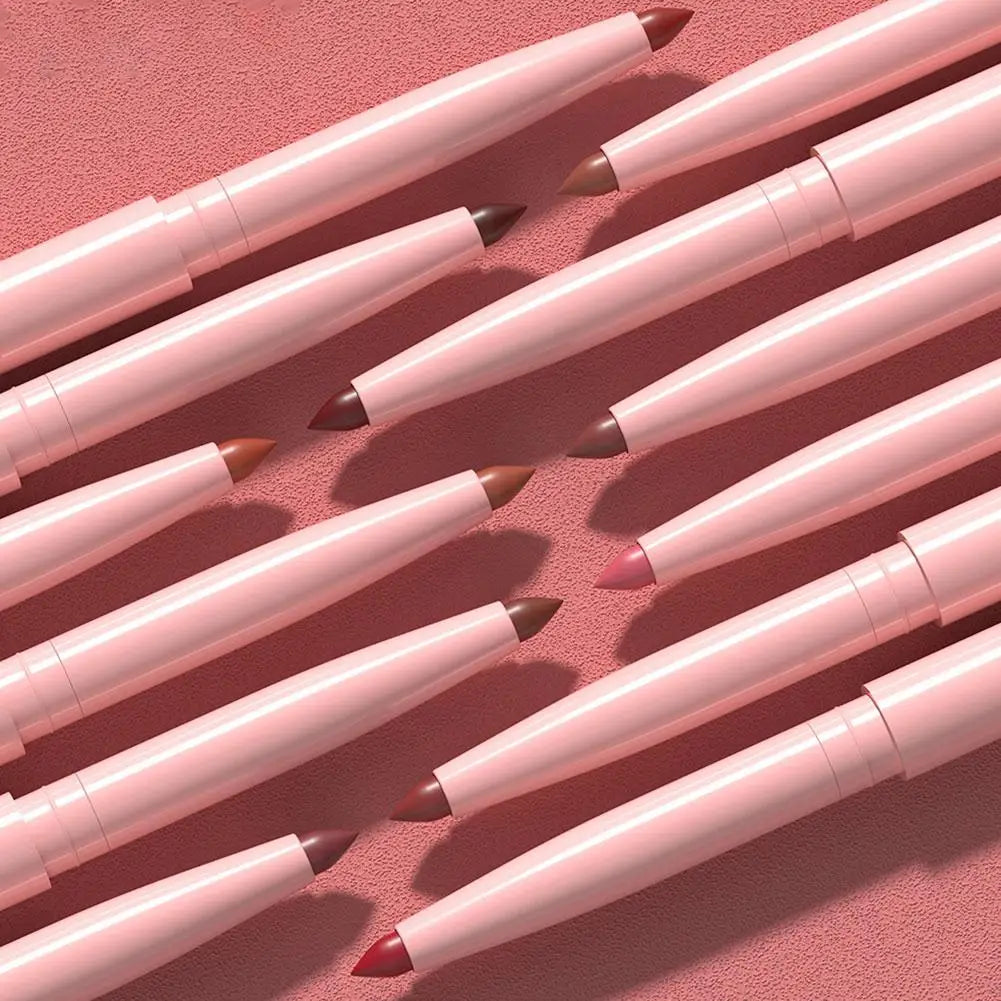 6 Matte Lip Liner, Red Pigment, Nude Brown Smooth Rose, Long-Lasting Rotating Lipstick Pencil Set, Women's Facial Cosmetics