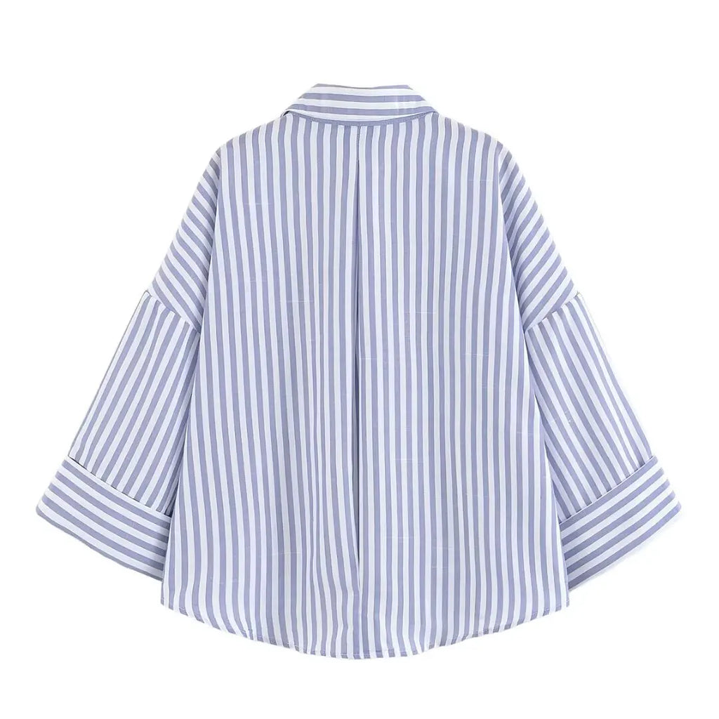 Women Fall Casual Loose Shirt Lapel Buttons Wide Sleeve Shirt 2025 New Spring Autumn Minimalist Holiday Versatile Shirt