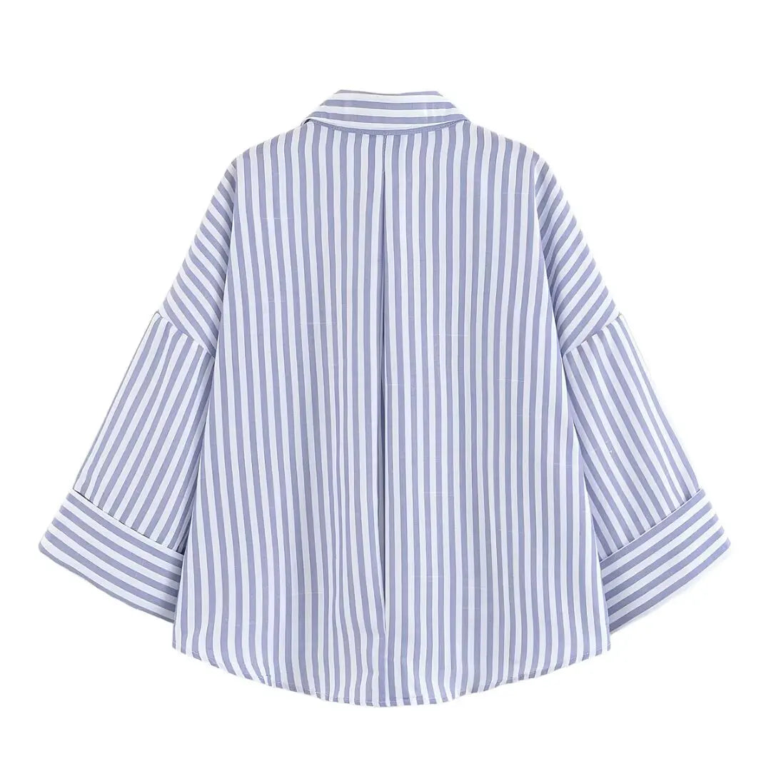 Women Fall Casual Loose Shirt Lapel Buttons Wide Sleeve Shirt 2025 New Spring Autumn Minimalist Holiday Versatile Shirt