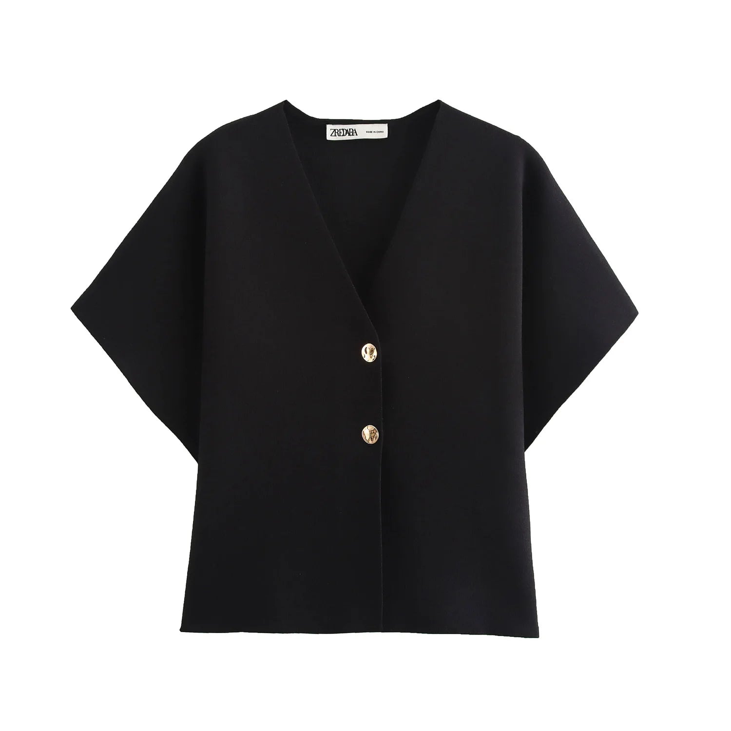 2024 New Autum Women's European and American Style Fashionable Flat-Needle Short-Sleeved V-Neck Knitted Jacket Street Style Top