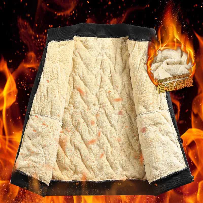 Winter Lambskin Wool Coat for Men and Elderly, Loose Stand-up Collar, Thickened with Padding, Father's Cotton Jacket