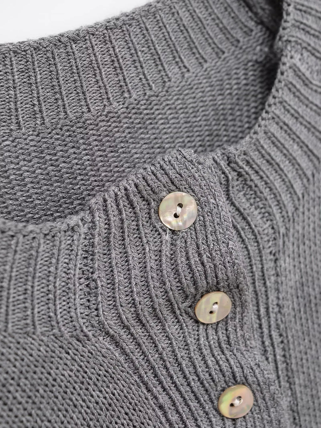 Women's Pullover 2025 New Style Fashionable Off-the-Shoulder Long-Sleeve Knit Top Front Button Design with Ribbed Hem