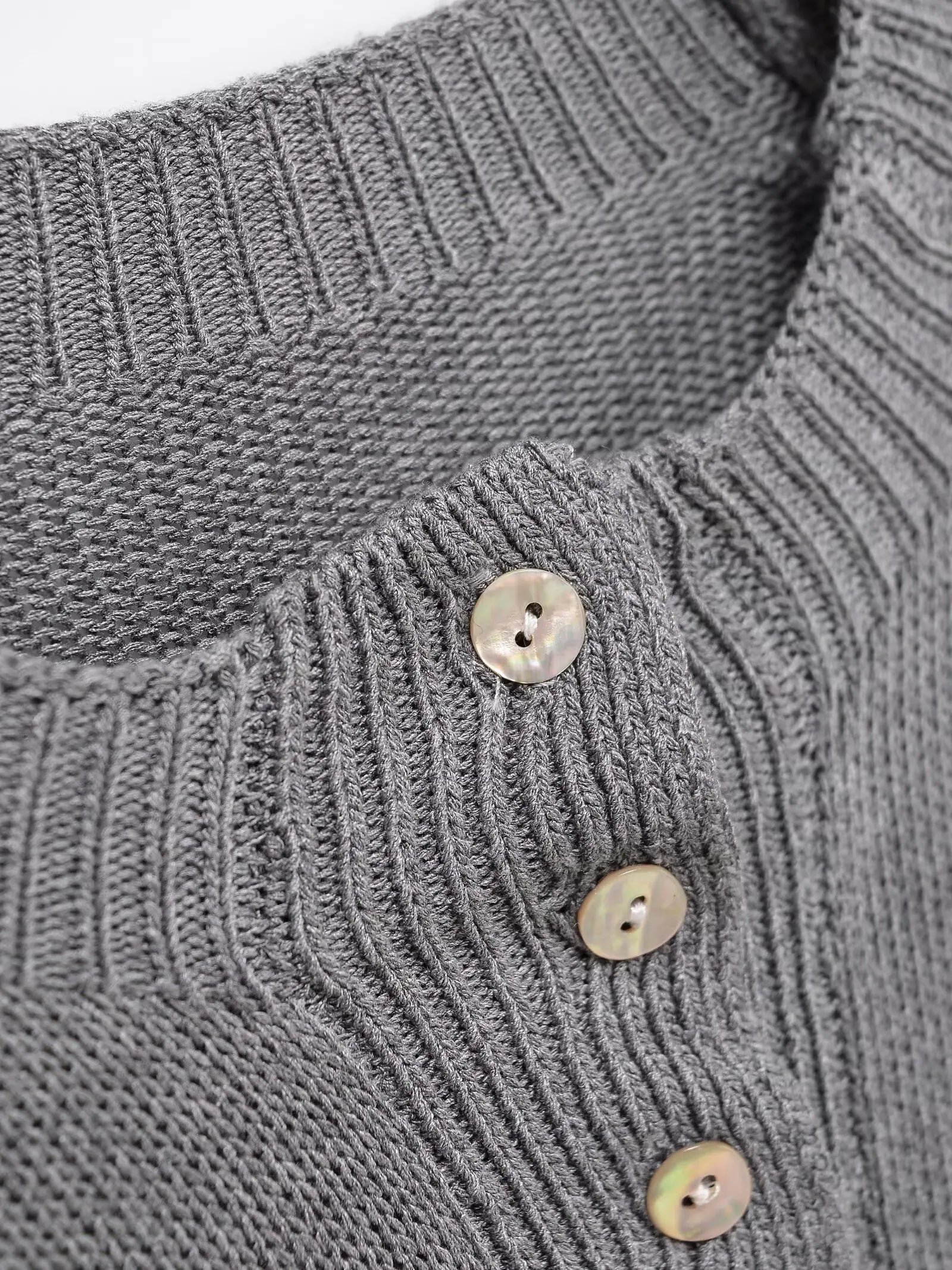 Women's Pullover 2025 New Style Fashionable Off-the-Shoulder Long-Sleeve Knit Top Front Button Design with Ribbed Hem