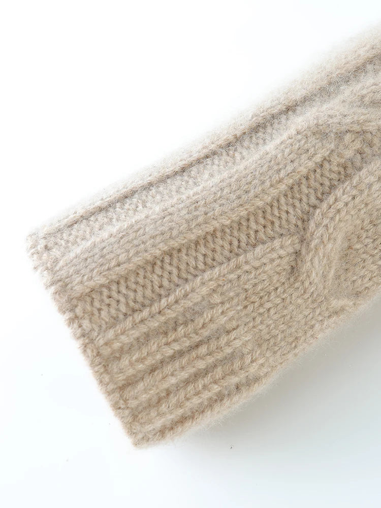 Women 100% Cashmere Sweater Mock Neck Pullover Cable Knitting Vintage Loose Style Thickened Cashmere Knitwear Autumn Winter Tops