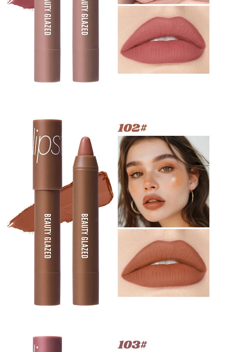 12-Color Matte Waterproof Lipstick Pen - Long-Lasting, Vibrant Berry Tone, Plant-Based Squalane, Smooth Application for All Skin