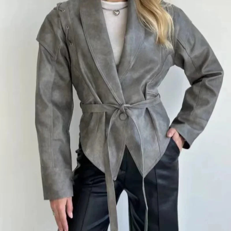 Autumn and Winter Faux Leather Jackets for Women 2025 Chic Dropped Shoulder PU Jacket Coat Casual Office Lady Blouses