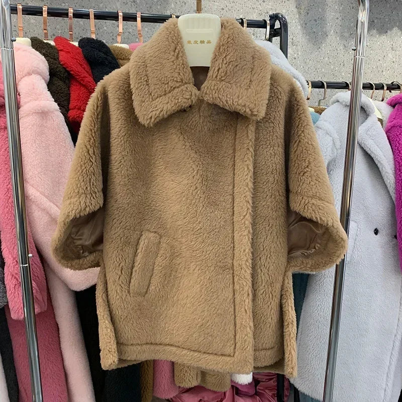 Reality Fur Coat Wool Cloak Fashion Sheep Wool Jacket Winter Real Fur Woolen Women Fashion Teddy Lady Streetwear Warm Overcoat