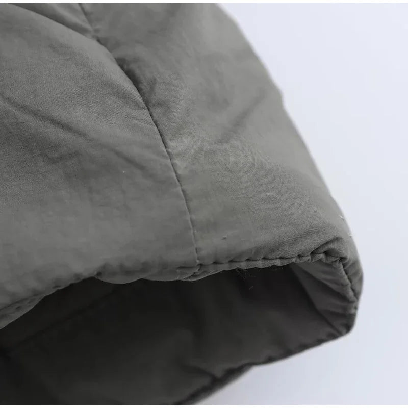 Casual Gray Lace Up Coat Women Cotton V-neck Luxury Pocket 2025 Autumn Thick Jackets Female Chic Street All-match Outwear Tops