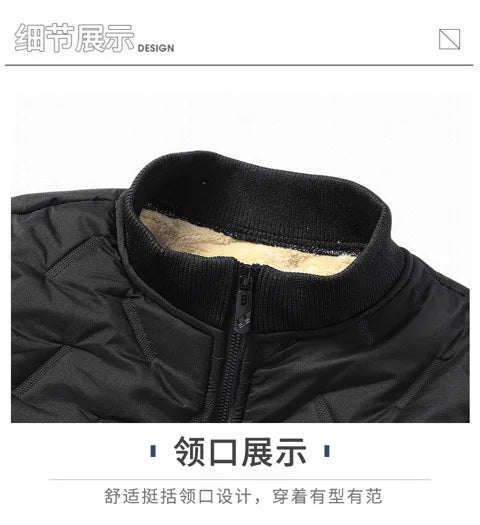 Winter Lambskin Wool Coat for Men and Elderly, Loose Stand-up Collar, Thickened with Padding, Father's Cotton Jacket