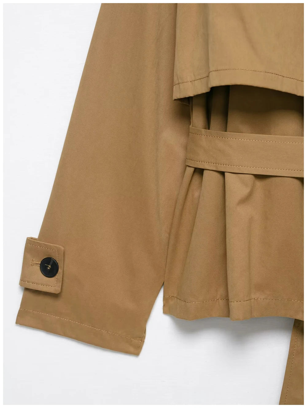 Women Fashion Cinched Waist Short Workwear Jacket Stand Collar Belted Trendy And Versatile Trench Coat Casual Stylish Streetwear