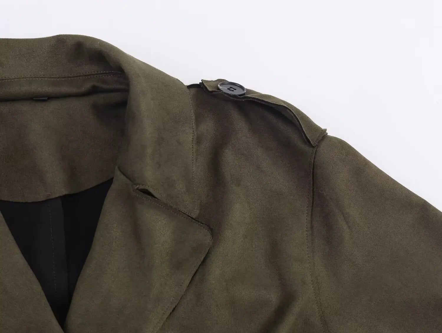 European style new women's fashionable and versatile solid color long trench coat with belt and suede effect.