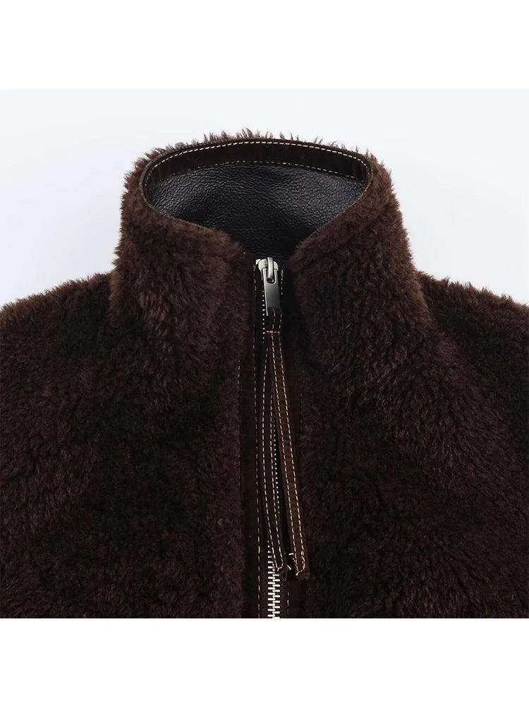 Women Jacket Coat 2025 Winter New  Fur One-Piece Fashion Solid Solor Long Sleeve Zipper Coat Female Chic Leisure Loose Outerwear