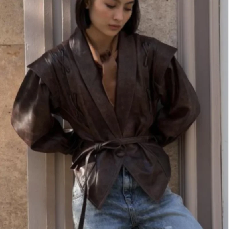 Autumn and Winter Faux Leather Jackets for Women 2025 Chic Dropped Shoulder PU Jacket Coat Casual Office Lady Blouses