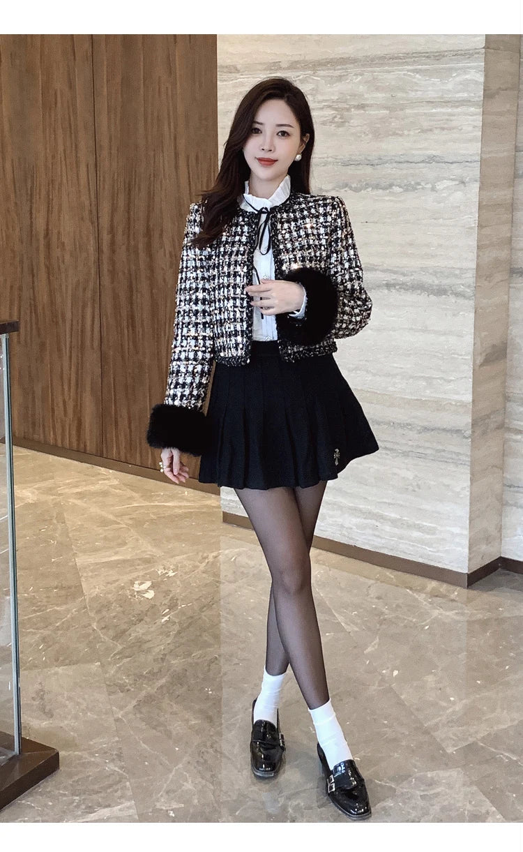 2024 autun winter Lady Short Coats For Women Casual Tweed Jackets Elegant Fashion Outerwears Chaquetas Casaco abrigos de mujer