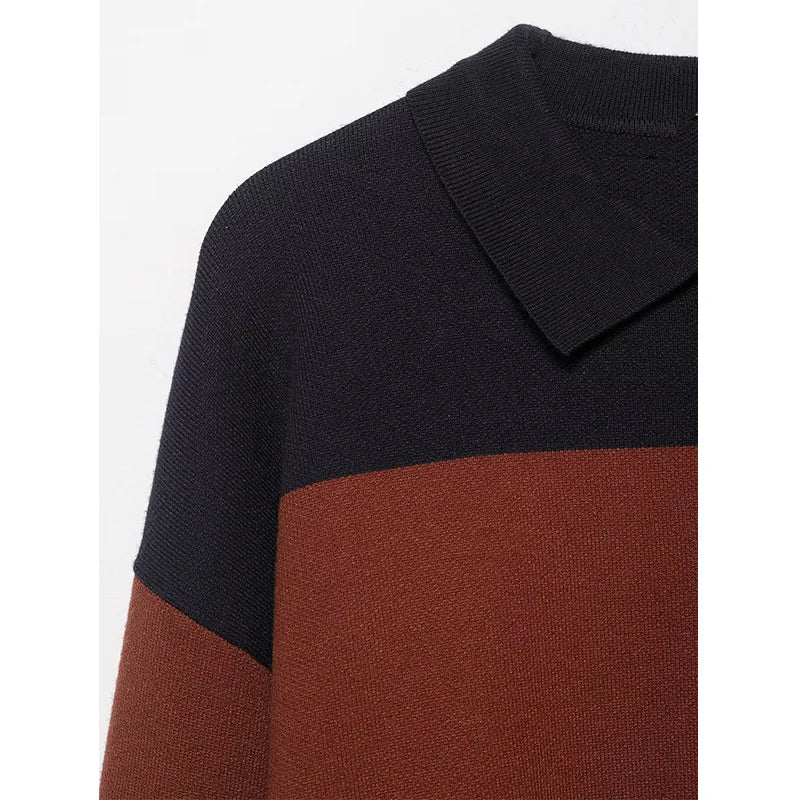 Pullover Sweater Women's Autumn 2025 New Fashion Loose Polo neck Knit Tops Women's Autumn Striped Elegant Warm Youth Sweater