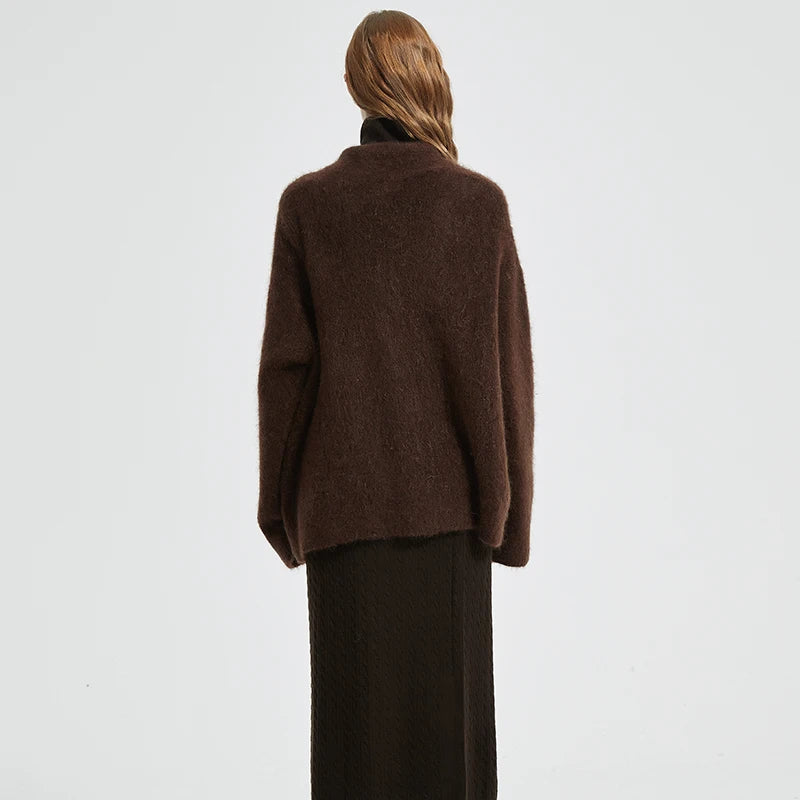 BAHTLEE-Women's Mohair Cardigan Knitted Sweater V-Neck Solid Long Sleeves Coat Keep Warm