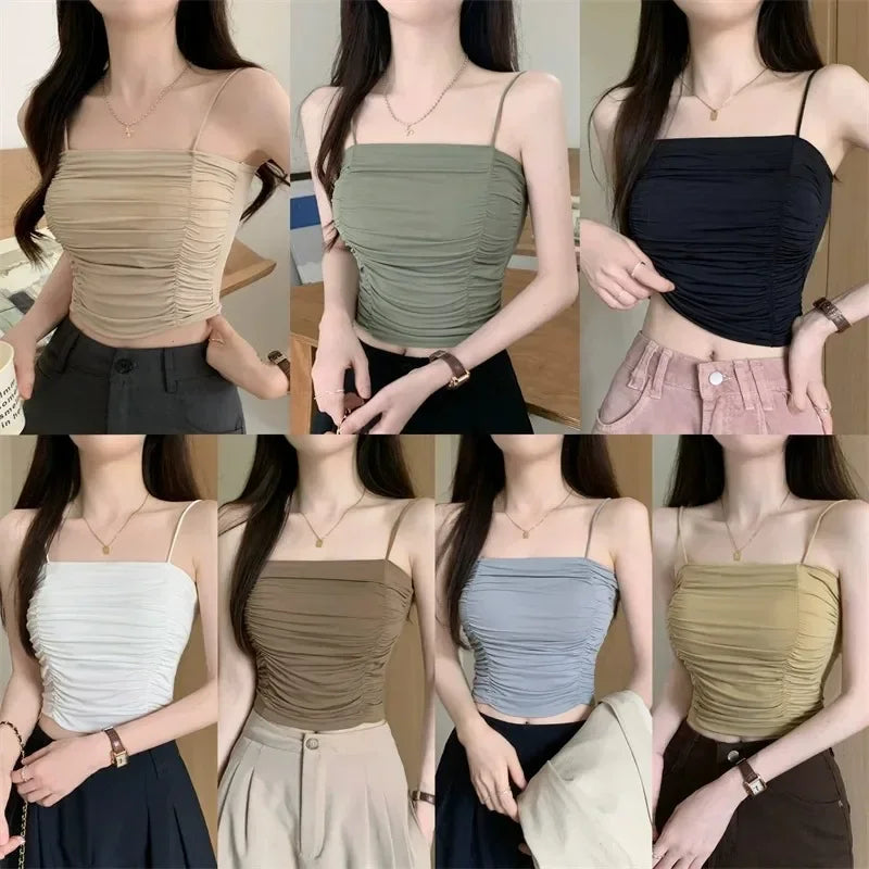 Top Women Sexy Shirts Sleeveless Tube Tops Girls Tops With Suspenders Lady White Camisole Padded Bras Woman Clothing Corset Top