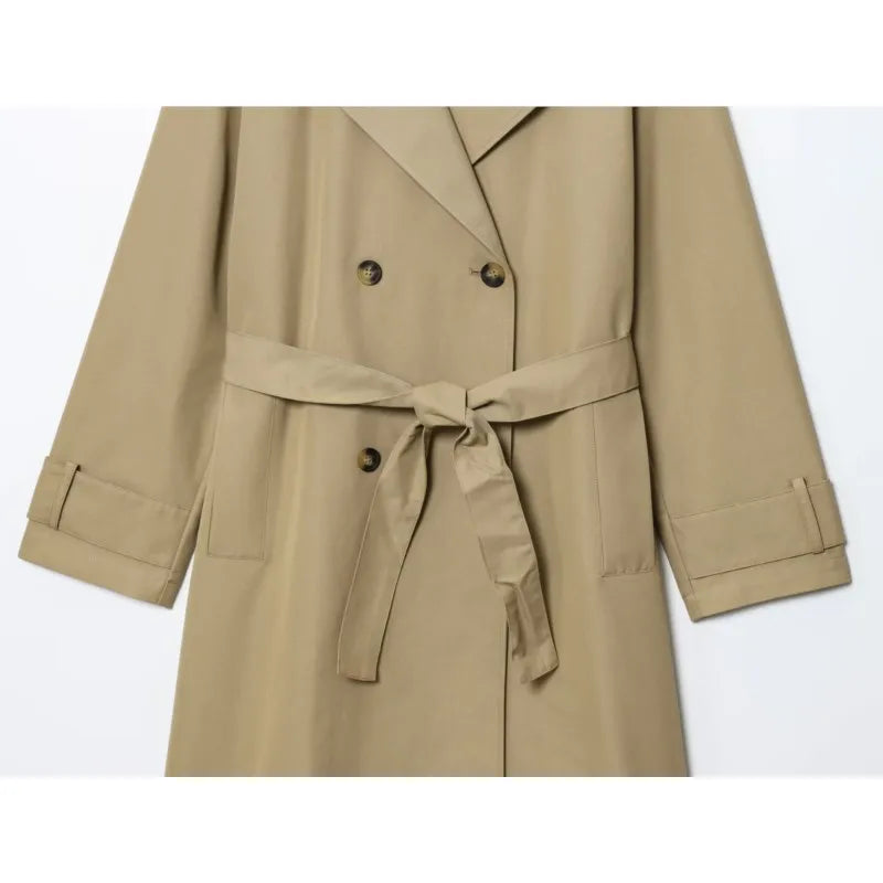 Womne Long Trench Coat With Belt Double Breasted Long Sleeve Lapel Collar Women's Windbreaker Female Outerwears