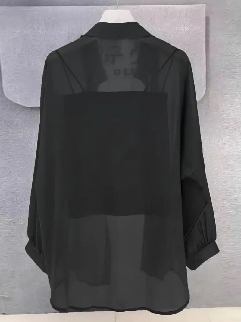 New Women's Shirt | Lightweight Breathable, Solid Color, Straight Button Placket, Lapel, Long-Sleeve, Outerwear & Sun-Protective