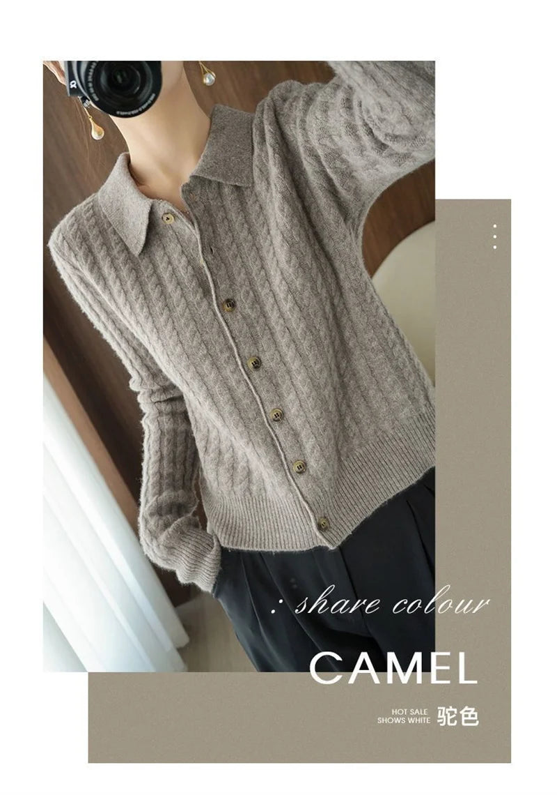 Cashmere Sweater For Women Autumn And Winter New Knitted Cardigan For Women Loose Fitting Woolen Sweater Lapel Jacket Camel XXXL