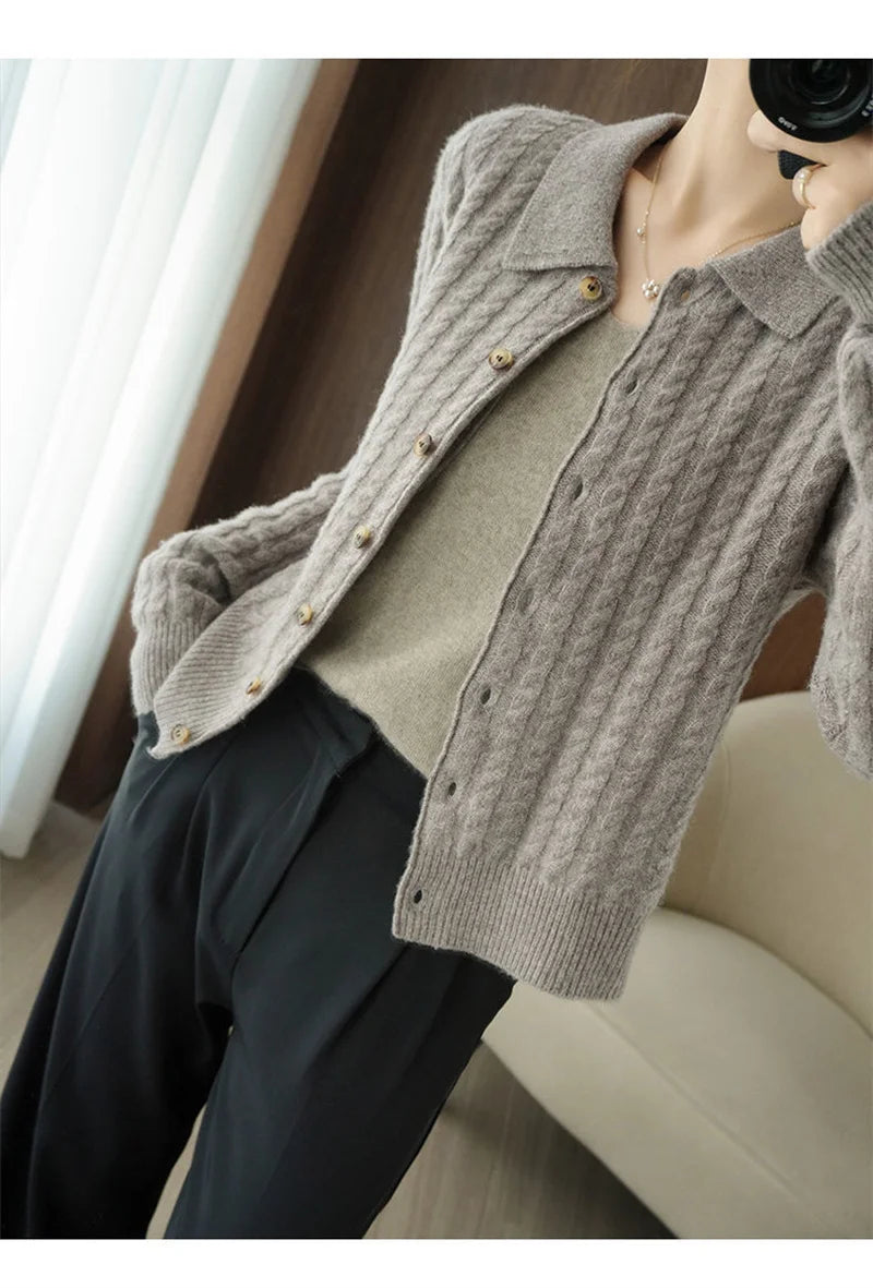 Cashmere Sweater For Women Autumn And Winter New Knitted Cardigan For Women Loose Fitting Woolen Sweater Lapel Jacket Camel XXXL