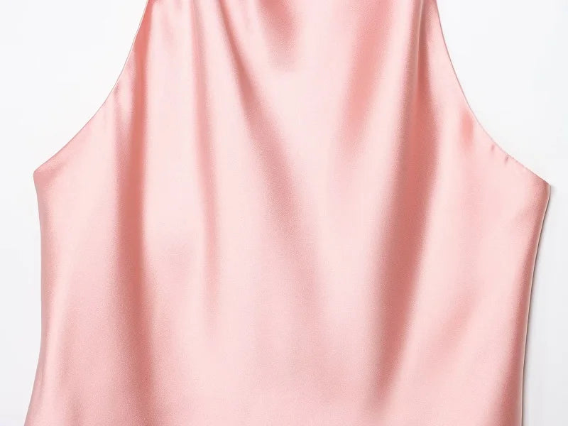 MUJER 2025 Halter Tops for Women Black Satin Backless Top Female Pink Summer Beach Top Woman off Shoulder Camisole Top Women