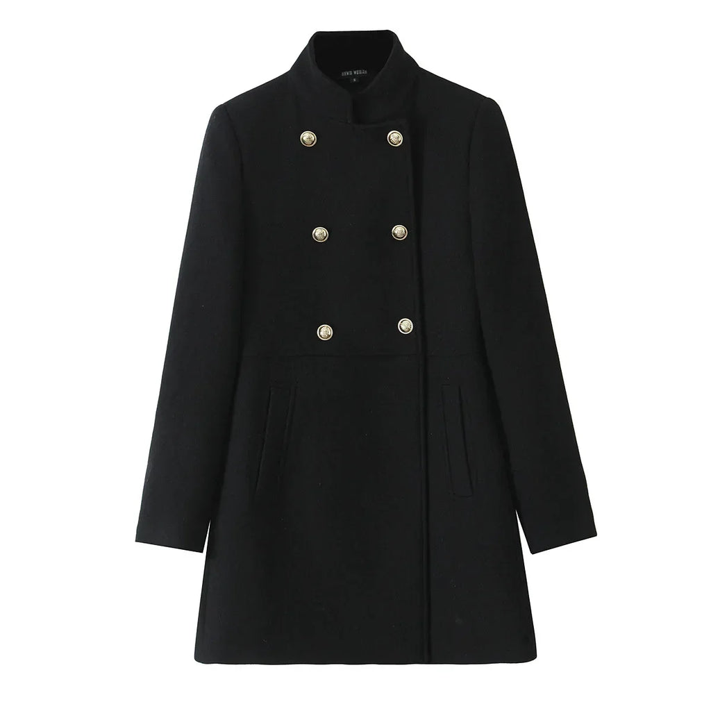Woolen Coat Fall Fashion Black Long Coat Elegant And Pretty Women's Coats American Retro Autumn Outerwear Urban Coats