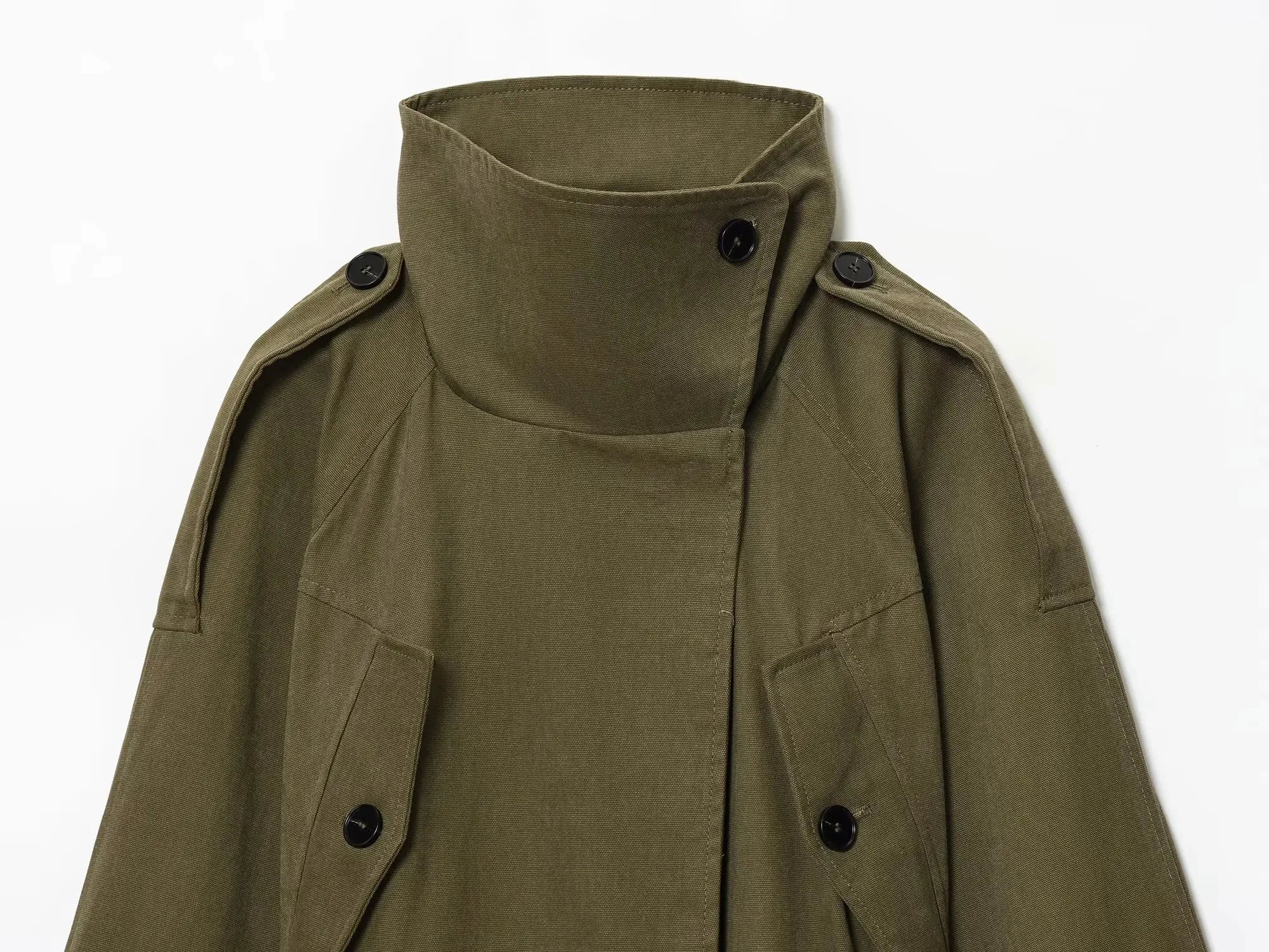 Women's 2025 Autumn New Trench Coat Style Army Green Long Sleeve Cotton Belt Decorative Trench Coat Casual Versatile jacket