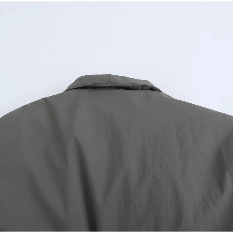 Casual Gray Lace Up Coat Women Cotton V-neck Luxury Pocket 2025 Autumn Thick Jackets Female Chic Street All-match Outwear Tops