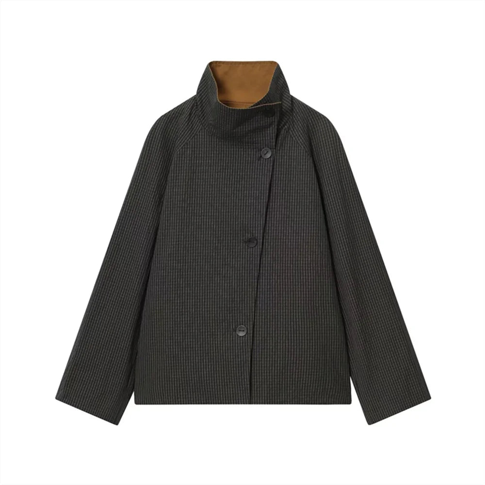 s new women's clothing is fashionable casual loose fit high neck design double-sided windbreaker jacket