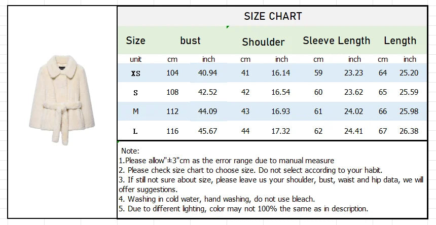 Women's fur loose jacket with lapel long sleeved pocket and waist belt autumn and winter new warm jacket