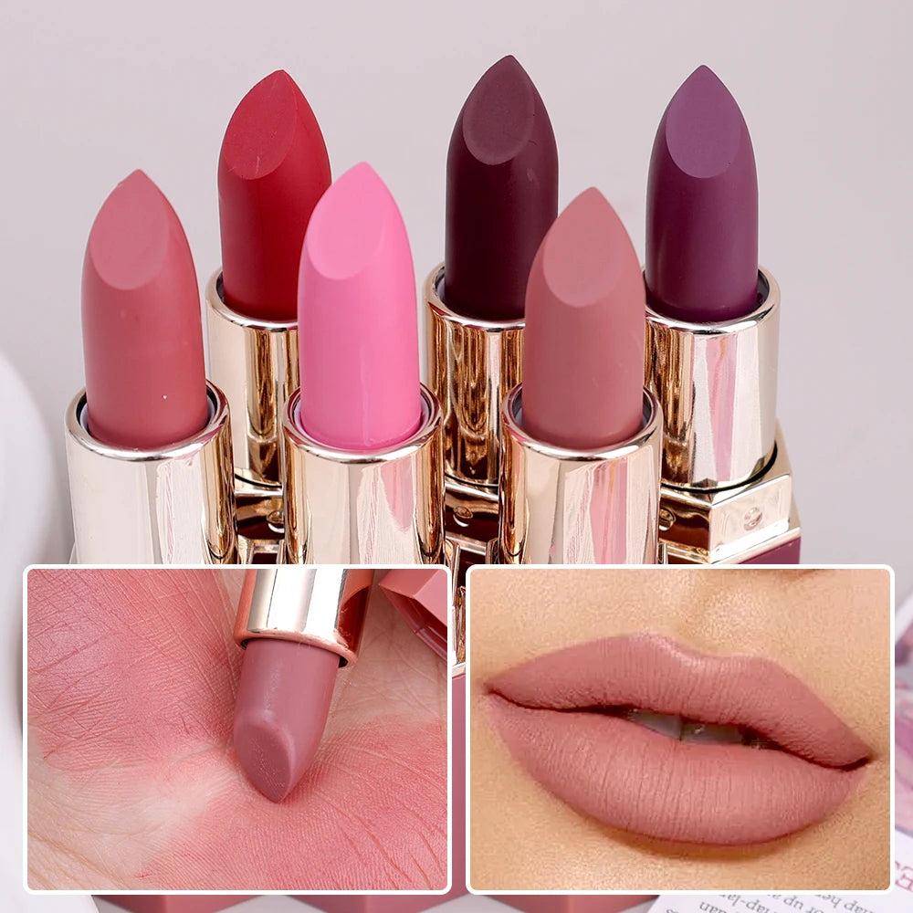 6colors Nude Velvet Lipsticks Waterproof Long Lasting Moisturize Lips Stick Not Fade Sexy Matte Lipstick Lip Gloss Women Makeup