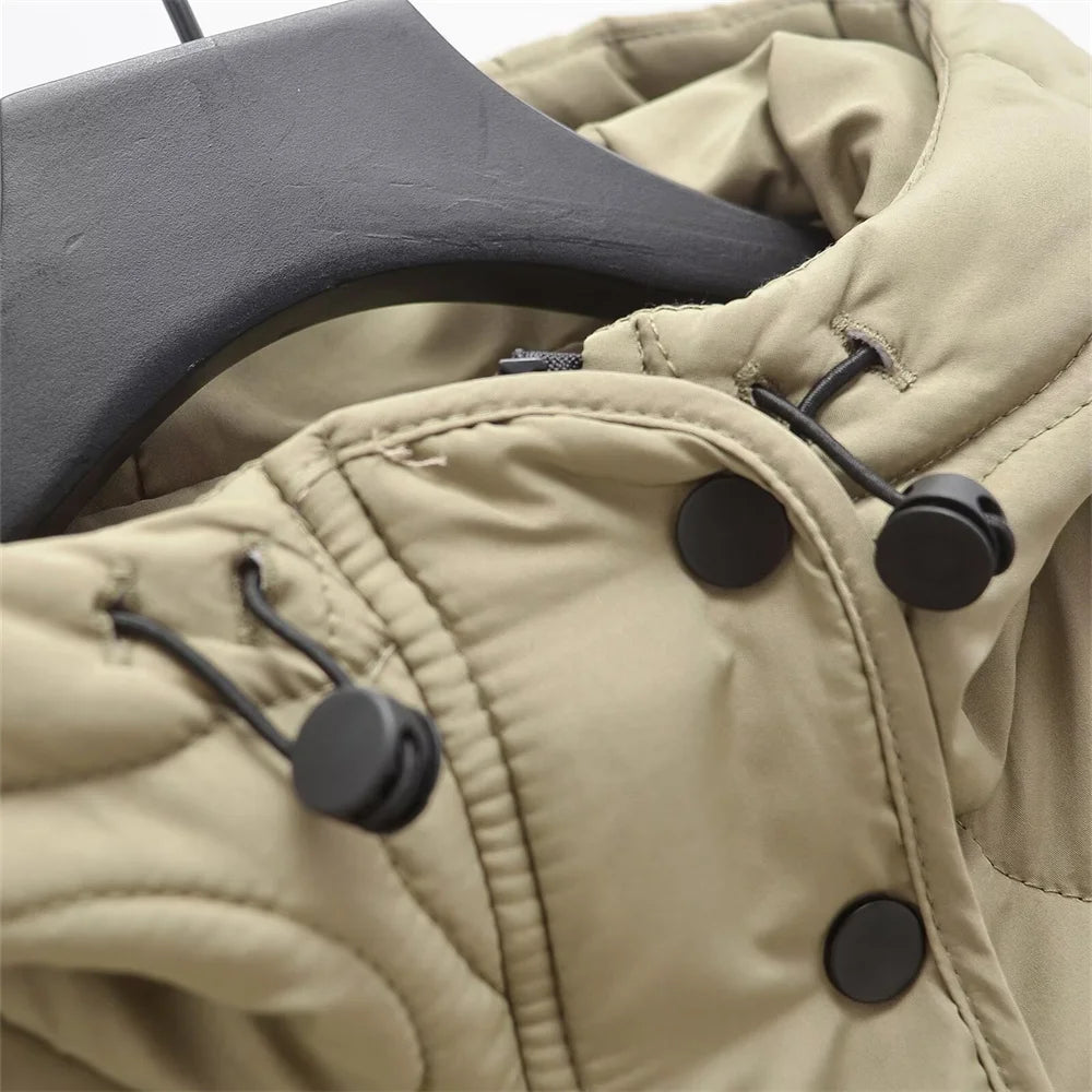 Women's Coat Cotton Robe Long Sleeve Solid Color with Hat and Pocket Autumn New Coat Cotton Robe