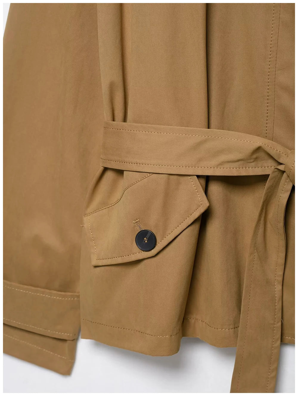 Women Fashion Cinched Waist Short Workwear Jacket Stand Collar Belted Trendy And Versatile Trench Coat Casual Stylish Streetwear