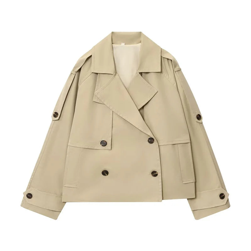 MUJER Short Trench Coat Woman Double Breasted Women's Windbreaker Cropped Demi-season Jacket for Women Outerwears Outdoor Coats
