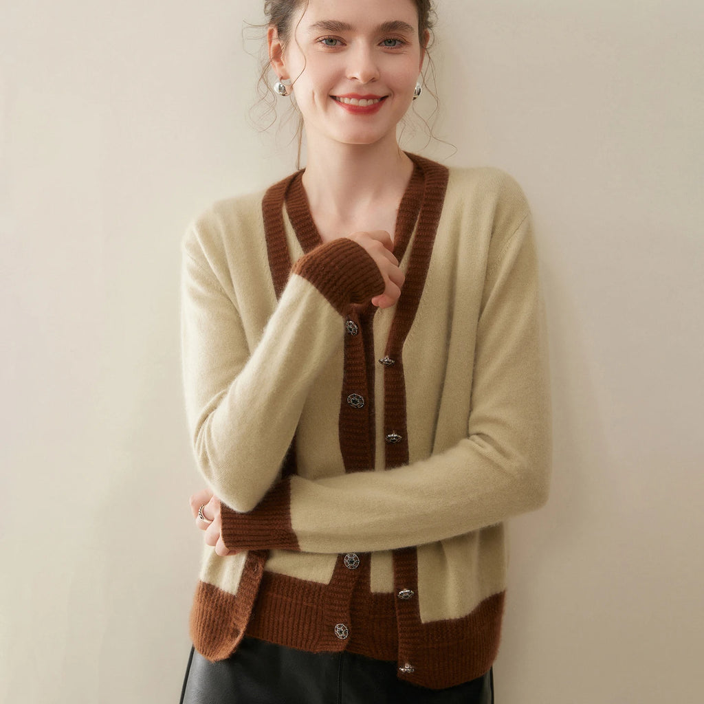 Women Cashmere Sweater V-neck  Cardigan and Vest Set Spring Autumn Winter 100% Cashmere Knitwear Long Sleeve Top Waistcoat Suit