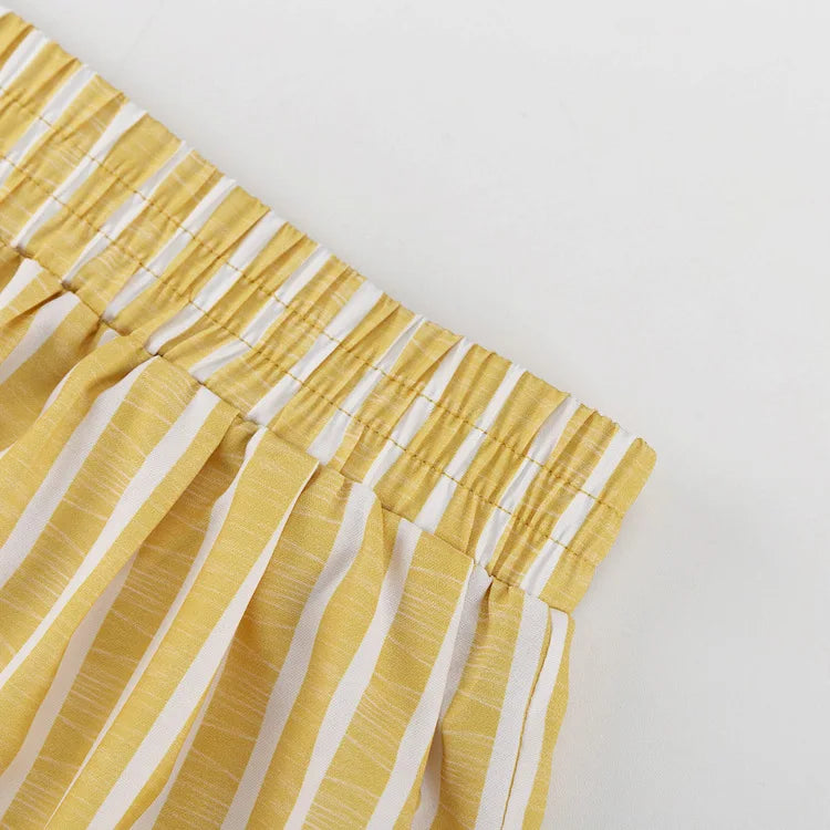 Women's Clothing 2025 Autumn New Striped Long-sleeved Loose Lace Top High Waist Trousers Fashionable Casual Suit