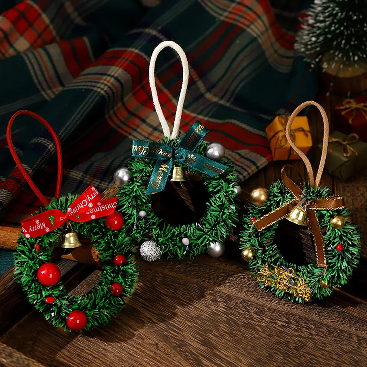 Christmas Tree Decorations Three-dimensional Ornaments Bells Atmosphere Window Display Hanging Decoration Mini Christmas Wreaths