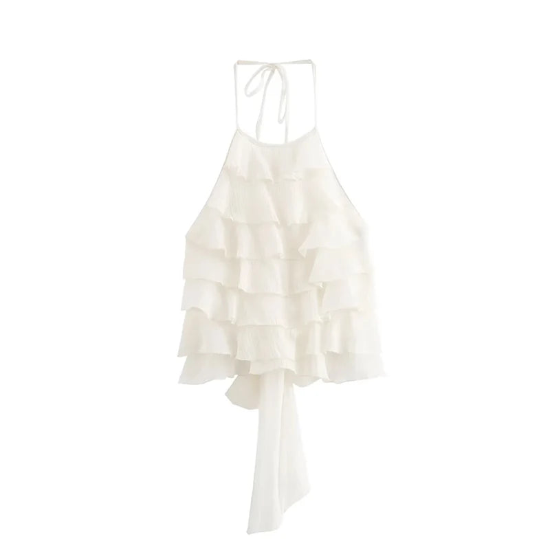 Summer Women Bow Halter Sleeveless Vest Elegant Fringed Sexy Top Vest Fashion Lady Bustier Suspender Female Clothes