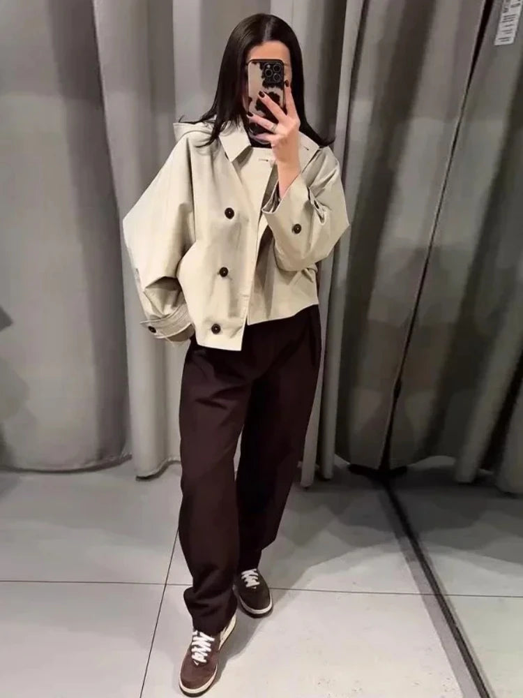 Women Casual Loose Solid Hooded trench coat 2025 Autumn Women Lapel Single Breasted Jacket Windbreaker Female Outwear