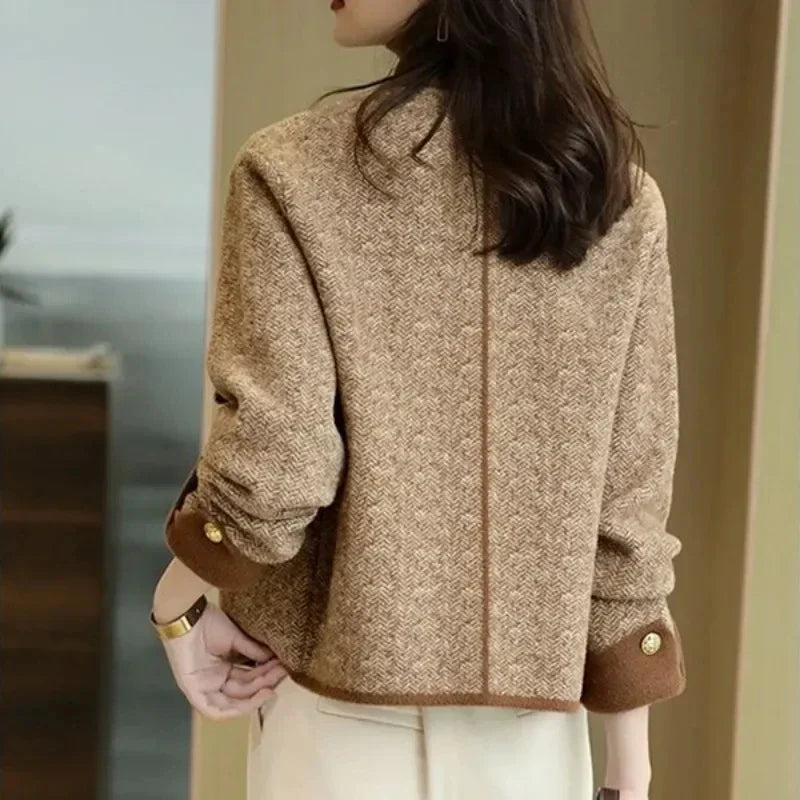 Knitting Wool Blend Coat for Women New In Round Neck Mixtures Jacket Woman Fashion 2025 High Quality Medium Elegant Hot Autumn