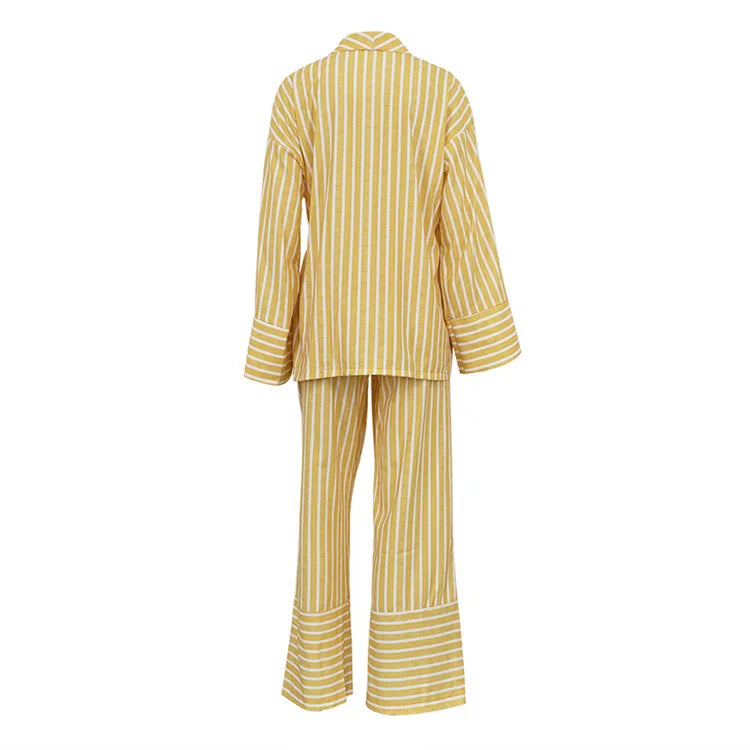 Women's Clothing 2025 Autumn New Striped Long-sleeved Loose Lace Top High Waist Trousers Fashionable Casual Suit