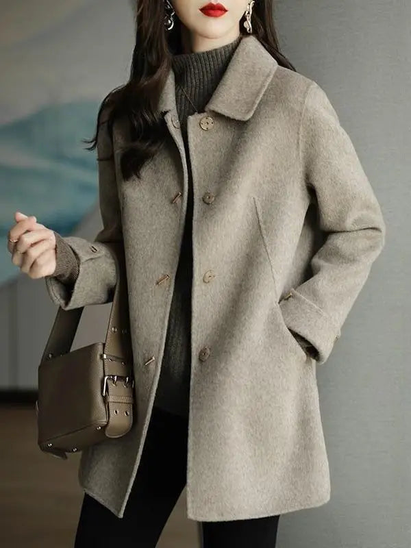 High End Minimalist and Fashionable Woolen Coat for Women in Autumn and Winter New Small French Style Casual Woolen Coat Blends
