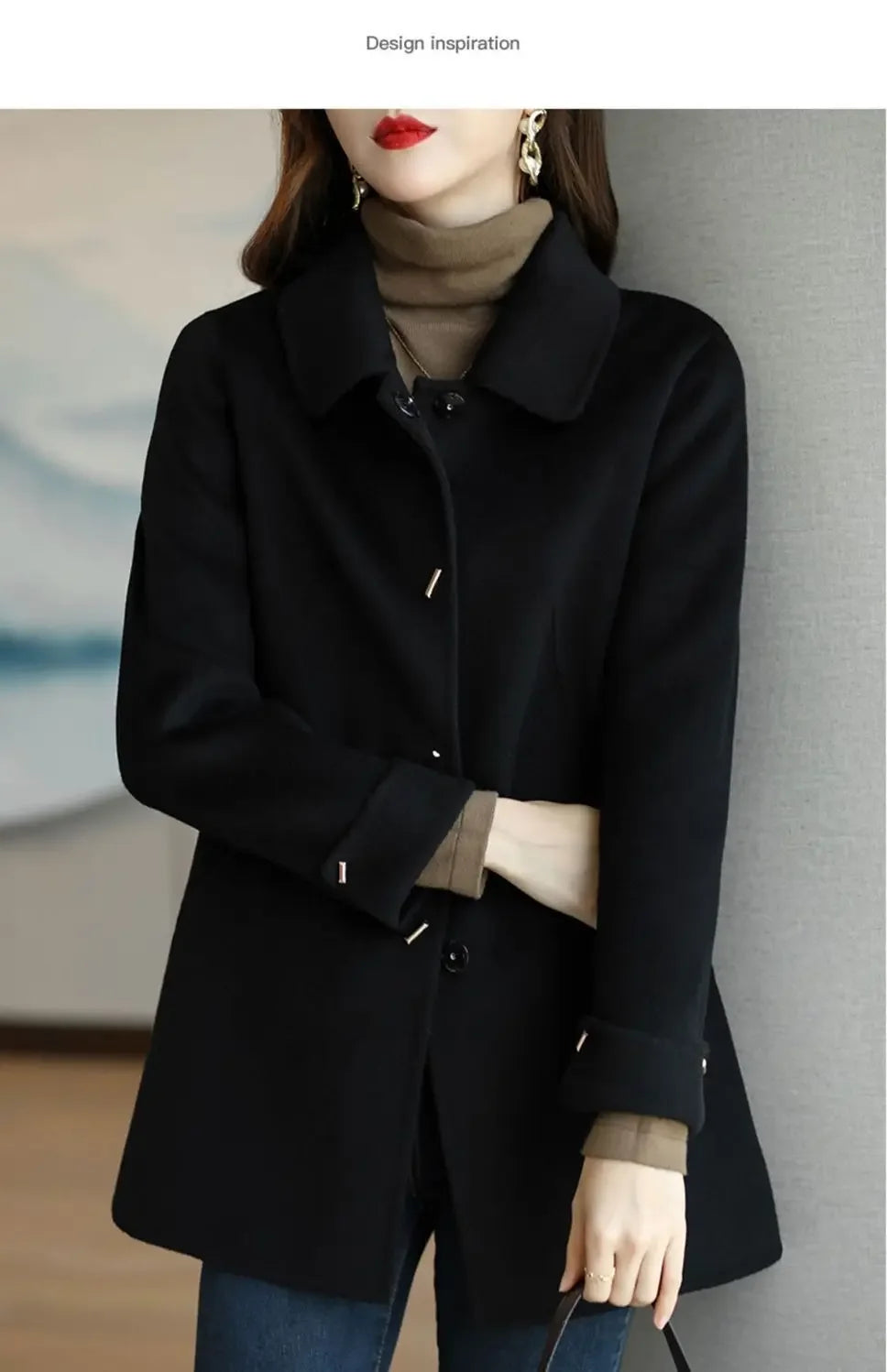 High End Minimalist and Fashionable Woolen Coat for Women in Autumn and Winter New Small French Style Casual Woolen Coat Blends