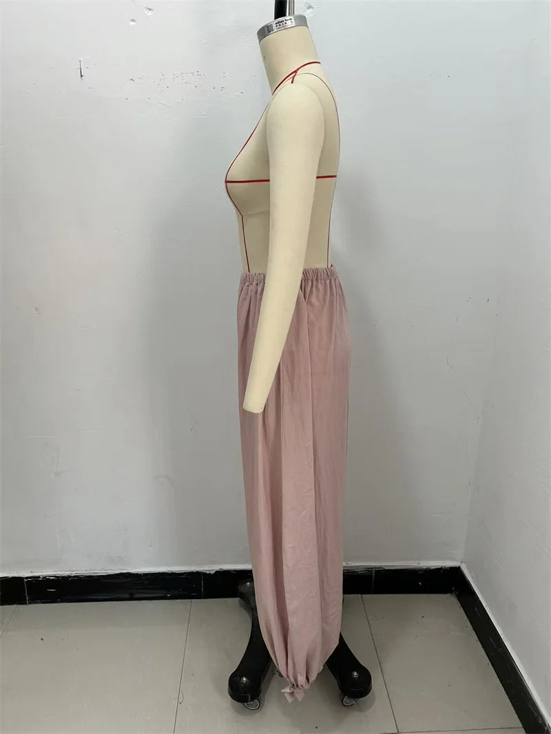 Women's Trousers New for Fall 2025 Pink Loose Pleated Decorative Trousers Casual Fashion Cute and Casual Personality Versatile