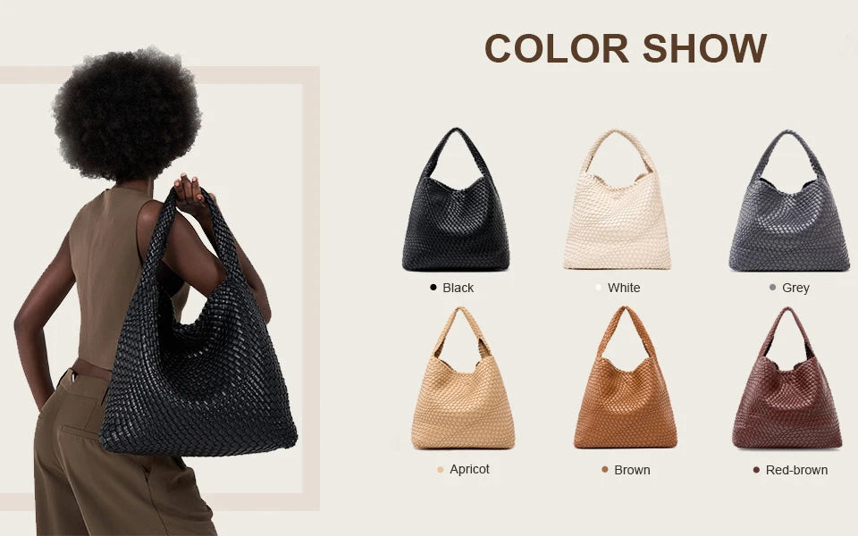 Woven Tote Bag for Women Large Woven Handbag Soft Leather Shoulder Bag Work Shopper Summer Beach Travel Tote Bag with Purse