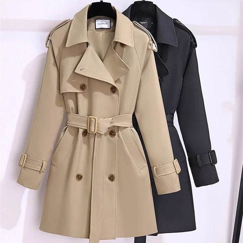 Women's Trench Coat Medium-length Windcheater Double-breasted Sashes Topcoat Streetwear Lady Outerwear Casual Tops Spring Autumn